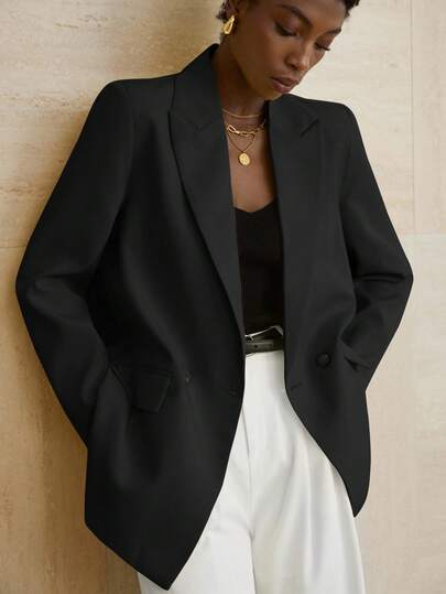 Aveloria Modichic Women's Business Style Solid Color Double-Breasted Blazer Jacket For Commuting, Autumn 