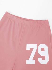 Sparklyn 2件套休闲时尚少女数字图案V领短袖上衣和阔腿运动裤套装 - 粉色 - 查看 3