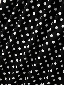 GlowEve CURVE 大码复古优雅波点印花V领无袖修身长连衣裙，配小蝴蝶结 - 春季连衣裙、夏季女装、复活节女装、浪漫连衣裙、约会连衣裙 - 黑與白 - 查看 5
