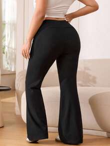 Solflare Plus Size Women High Waist Stretchy Casual Flare Pants, Versatile, Spring/Summer - Black - View 6