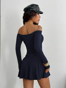 StreetHx 女士露肩修身长袖连衣裙 - 藏蓝色 - 查看 2