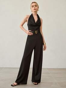 MOTF PREMIUM MONO CON CUELLO DRAPEADO, ESPALDA DESCUBIERTA Y CINTURA CEÑIDA, ELEGANTE Y MINIMALISTA, ADECUADO PARA COMMUTING Y USO DIARIO - Negro - Ver 6