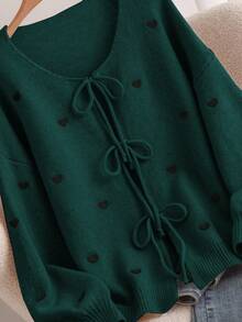 CosyJoli Plus Size Women Heart Knitted Cardigan, French Elegant Fashion Autumn/Winter Sweater Coat Thanksgiving - Dark Green - View 4