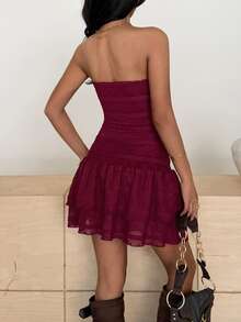 SHEIN MOOSTA Vestido mini bandeau de unicolor sexy y de moda para mujer - Burdeos - Ver 2