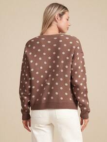 WESTFADE 波点蝴蝶结前襟宽松长袖开衫毛衣 - 彩色 - 查看 3