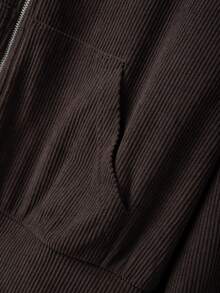 SHEIN LUNE Bộ đồ nữ cỡ lớn, kiểu dáng thường ngày, màu đất, thêu họa tiết, có dây rút, chất liệu nhung kẻ, gồm áo khoác dài tay và quần, thích hợp cho mùa Thu/Đông. - Cà phê nâu - Xem 4