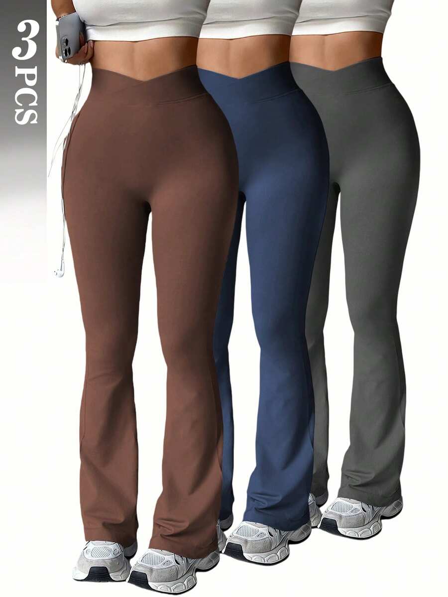 SHEIN Velisys 3pcs Seamless Women Sports Pants Set, Dark Grey, Dark Brown, Navy Blue - Multicolor - View 1