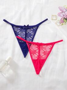 SHEIN 8件套女士性感蕾丝丁字裤 - 彩色 - 查看 4