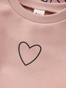 Cozy Pixies 2件套女婴爱心图案针织柔软圆领长袖套头卫衣，适合情人节穿着 - 藕粉色 - 查看 6
