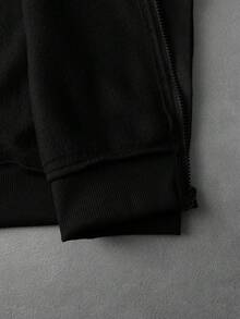 PAVTROS Áo hoodie có khóa kéo tay raglan phối họa tiết thêu, phong cách đường phố trẻ trung - màu đen - Xem 4