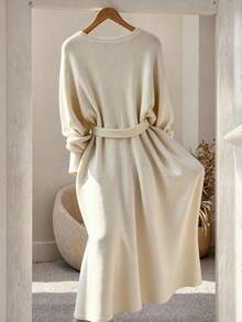 GlowEve CURVE Plus Size Women Business Casual Long Sleeve Waist Cinched Dress