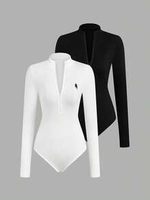 Sweetra 大码两件套连体衣，休闲长袖连体衣，百搭 - 彩色 - 查看 1