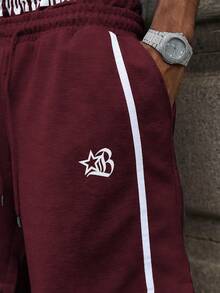 Manfinity EMRG Young, Streetwear Style Double Waistband, Printed, Webbing Plus Size Men Shorts - Burgundy - View 6