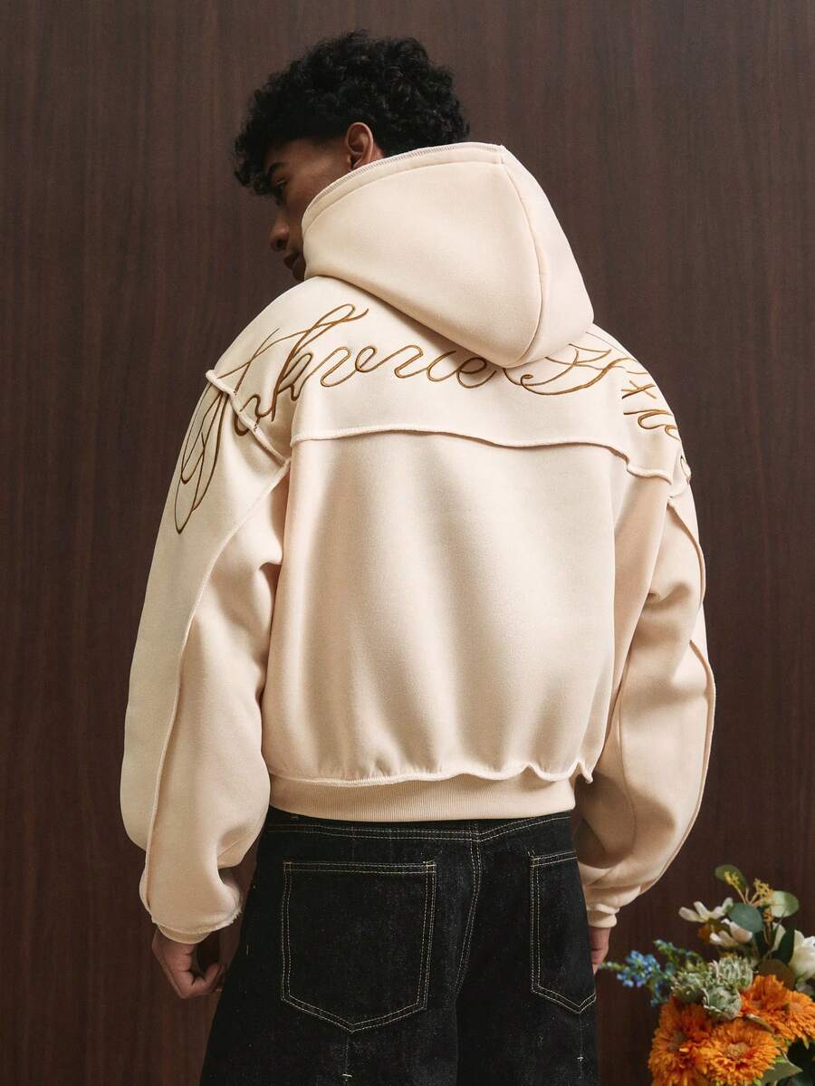 TOKVUE Áo nỉ chui đầu nam phong cách đường phố phổ biến, chất lượng cao, thêu logo INS, phối màu tương phản, kiểu dáng thường ngày, thoải mái, phù hợp với trang phục đường phố. - Màu be - Xem 1