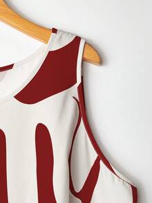 SHEIN Tall Elegant Commuting & Vacation Floral Fabric Round Neck Sleeveless Top And Elastic Waist Long Pants 2 Pieces Set, Orange, Plus Size Tall - Red - View 4