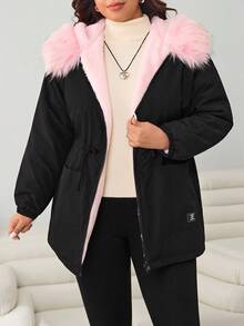 Solflare Plus Size Women Thermal Lined Hooded Jacket, Autumn/Winter - Black - View 6