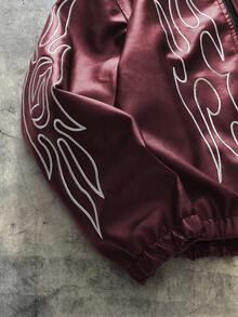 AXEPEAK 男士时尚拉链短款休闲夹克，百搭皮夹克 - 紅色 - 查看 3