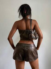 StreetHx 女士Y2K风格街头风两件套，休闲黑色朋克复古装扮 - 巧克力棕 - 查看 3