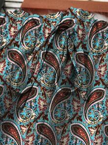 Linhara 大码女士度假风腰部抽绳系带腰果印花阔腿裤 - 彩色 - 查看 3