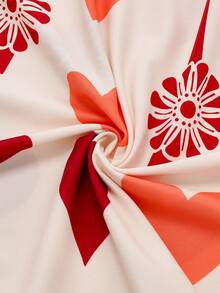 Franclia Conjunto de vestido de gasa con estampado floral diminuto y cárdigan elegante para mujer talla grande, para verano - Burdeos - Ver 7