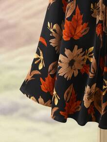 Lacomfia 大码女式黑色印花衬衫，小立领，前中开襟设计，宽松版型 - 彩色 - 查看 5