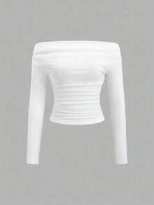 Conjunto de 4 piezas para mujer: Blusa de manga larga hombros descubiertos, blusas cortas entalladas, cómodas y amigables con la piel, versátil y estilizador,para uso al aire libre, sexy, adecuada para boda, cita, Navidad, San Valentín, vuelta al colegio, ropa de mujer para otoño/invierno - 4PCS - Ver 6