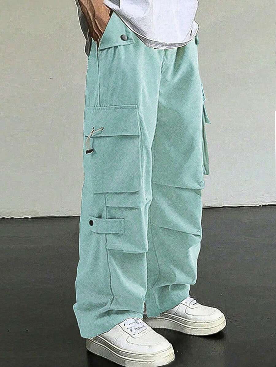 Manfinity Homme 男士纯色休闲裤 - 綠色 - 查看 1