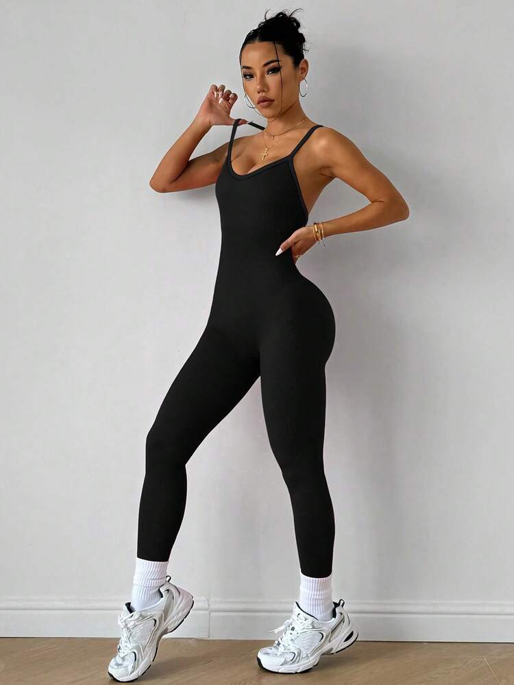 SHEIN Dewbera Bộ 2 quần liền thân yoga gân sọc dành cho nữ - Nhiều màu - Xem 5