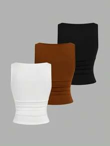 Sweetra Bộ 2 món áo tank top crop không tay tối giản thời trang cỡ lớn. - Nhiều màu - Xem 2
