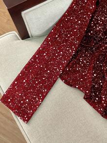 Franclia 女士圆领长袖弹力金属箔时尚上衣 - 紅色 - 查看 4