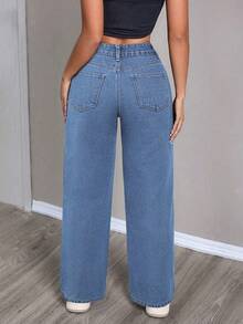 SHEIN PETITE Quần jeans nữ màu trơn, thích hợp mặc hàng ngày. - Rửa nhẹ - Xem 2