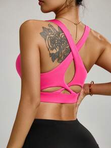 Slayform Sutien sport pentru femei, cu design răsucit, în culori uni, pentru fitness, de zi cu zi - Roz fierbinte - Vizualizare 5