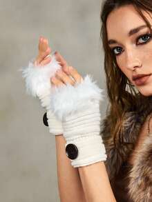 ROMWE Fairycore Guantes sin dedos para mujer - Blanco - Ver 3