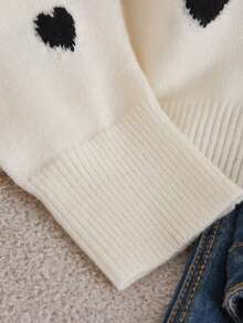 CosyJoli Plus Size Fashion Heart Pattern Jacquard Drop Shoulder Long Sleeve V-Neck Sweater Thanksgiving/Winter - Black - View 4