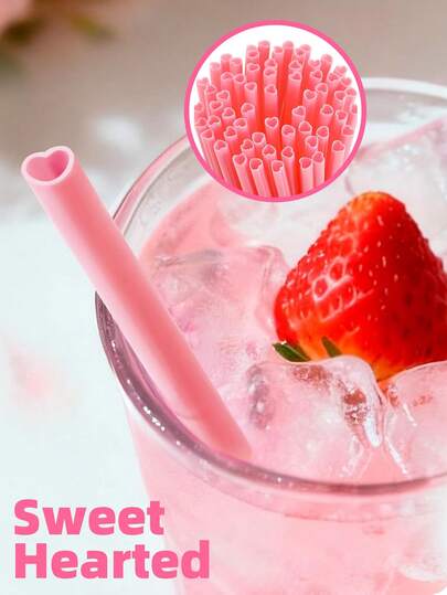 Heart Shape Straws, Reusable Plastic Straws,Pink Straws, Straws For Valentine's Day Birthday Party Bridal Shower Wedding Supplies,Kitchen, Gift,School Supplies
