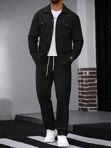 Manfinity Homme 2pcs Men's Corduroy Work Shirt Set - Black - View 4