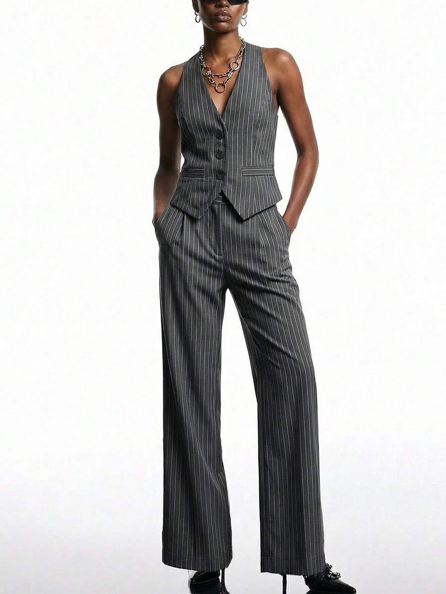 LYSMO Striped Print Blazer & Suit Pants & Vest Blazer In Fall/Winter - Multicolor - View 1