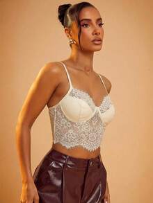 Hauture Bust Lace Cami Crop Sexy Corset Top - Apricot - View 3