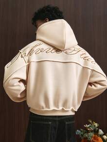 TOKVUE Áo nỉ chui đầu nam phong cách đường phố phổ biến, chất lượng cao, thêu logo INS, phối màu tương phản, kiểu dáng thường ngày, thoải mái, phù hợp với trang phục đường phố. - Màu be - Xem 3