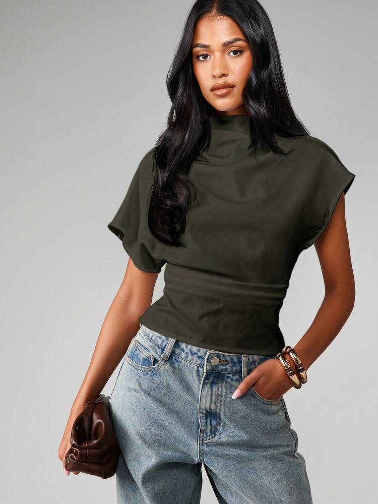 MISSGUIDED Top aderente a maniche corte con collo alla coreana e design morbido per la parte superiore del corpo, adatto per uso casual quotidiano