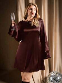 Auralis Backless Plunging Neck Flare Sleeve Cropped A-Line Mini Satin Party/Birthday Date Dress Elegant Sexy Draped Neck Concert Plus Size Maxi Dress Office Lady Chic Midi Dress Luxury Dress For Women Long Sleeve Elegant Dress Satin Dress Elegant - Coffee Brown - View 4