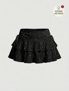 SHEIN MOD Women's Casual Low Waist Multi-Layer Cake Skirt, Black Skirt, Wedding Skirt,Sparkly Skirt - Multicolor - View 6