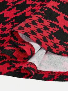 SHEIN Girlism 少女休闲格子交叉腰A字裙，舒适简约设计 - 紅色 - 查看 4