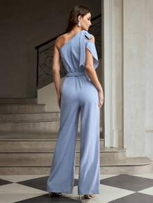 ZEYLAH 时尚不对称肩部系带蝴蝶结连体裤（女款） - 淺藍色 - 查看 3