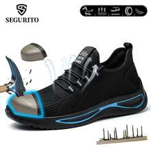 Zapatos de trabajo para hombres y mujeres, zapatillas de trabajo ligeras, zapatillas de malla transpirables, bota industrial, botas de casquillo industrial,suelas resistentes a los impactos y a los pinchazos, antideslizantes y resistentes al desgaste, con amortiguación para una pisada cómoda, adecuadas para múltiples escenarios, incluyendo obras de construcción, transporte logístico y trabajo al aire libre. - Negro - Ver 1