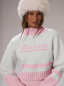 Musera Sport 运动漏斗领“Aspen”印花短款针织套头衫，适合冬季保暖运动、健身房锻炼、休闲滑雪、野雪等场合。 - 淺粉色 - 查看 2