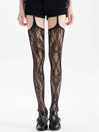 Grunge Punk 1 par de medias liguero negras minimalistas y sexys, mallas jacquard transparentes y elásticas, pantimedia ultradelgada y transpirable