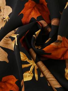 Lacomfia 大码女式黑色印花衬衫，小立领，前中开襟设计，宽松版型 - 彩色 - 查看 4