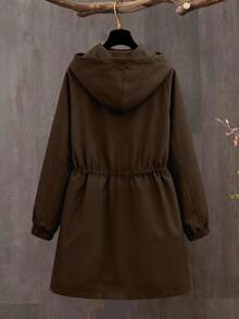 Linhara Kurtka damska w jednolitym kolorze, ściągana sznurkiem w pasie, swobodna, z długim rękawem i kapturem, gruba - Brązowy - Zobacz 2