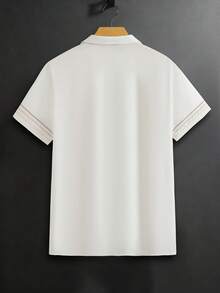 EGENSIO 男士西装领单排扣条纹休闲通勤短袖衬衫 - 白色 - 查看 3